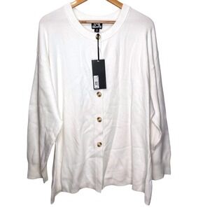 NWT Future‎ Collective Women's Cardigan Sweater 2X Cream White Button Knit Top